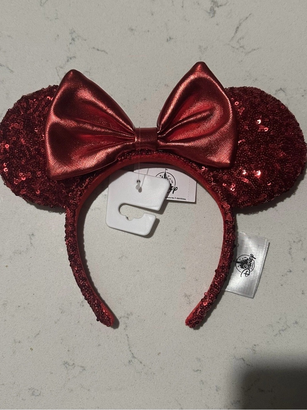 Disney Parks red sequin ears with satin red bow